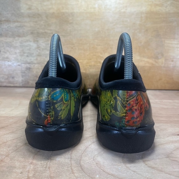 Sloggers WATERPROOF Womens Size 8 Rain Garden Clogs Flower Print Black Green Red - Picture 4 of 8